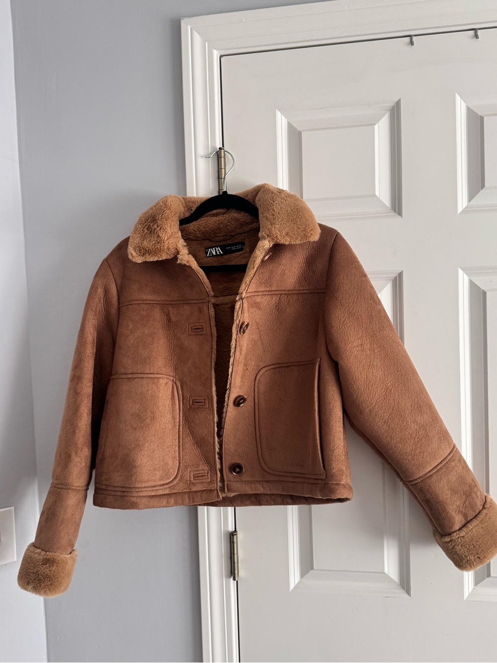 Zara  Tan Faux-Shearling Jacket